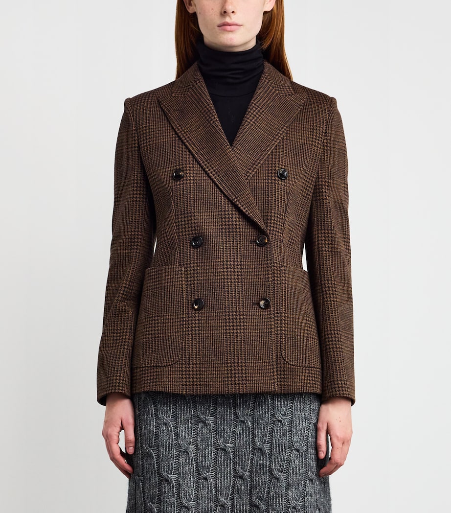 Max Mara Brown Cotton-Blend Houndstooth Blazer