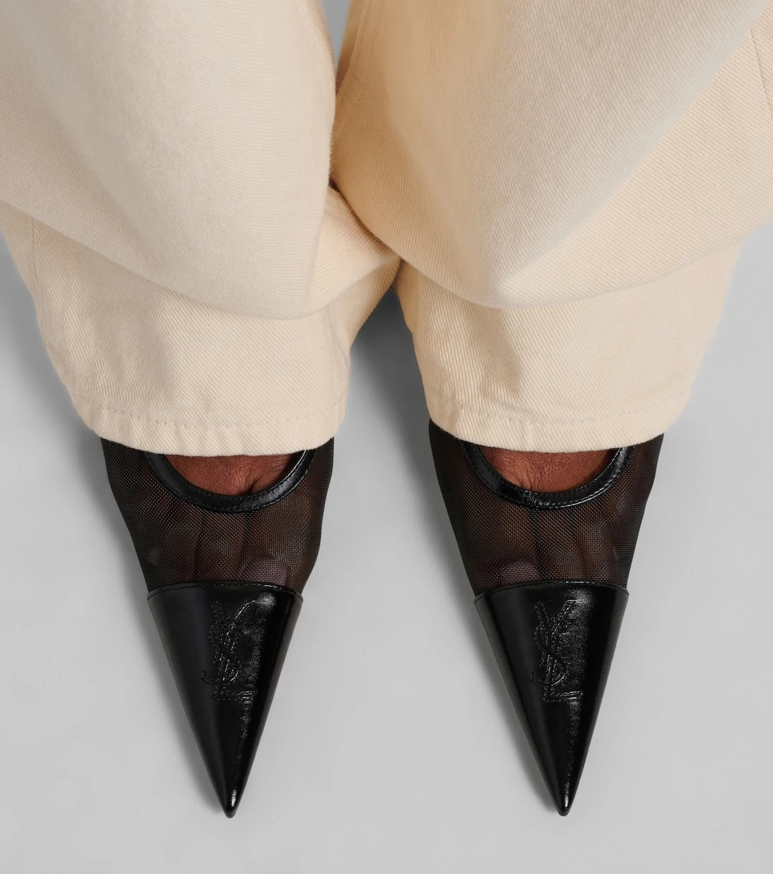 Saint Laurent - Renée mesh and leather slingback pumps