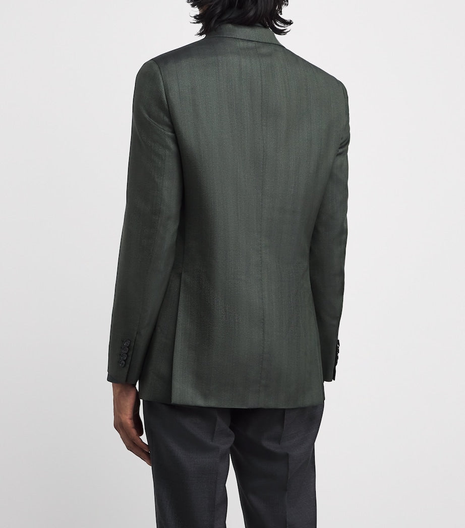 Green Cashmere-Silk Herringbone Blazer