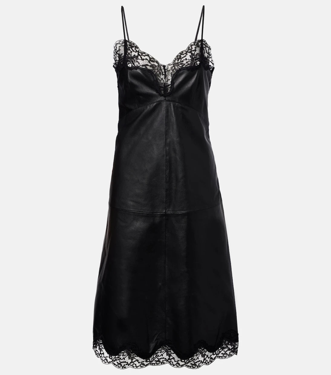 Magda Butrym - Lace-trimmed leather midi dress