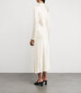 LAPOINTE Ivory Satin Draped Midi Dress