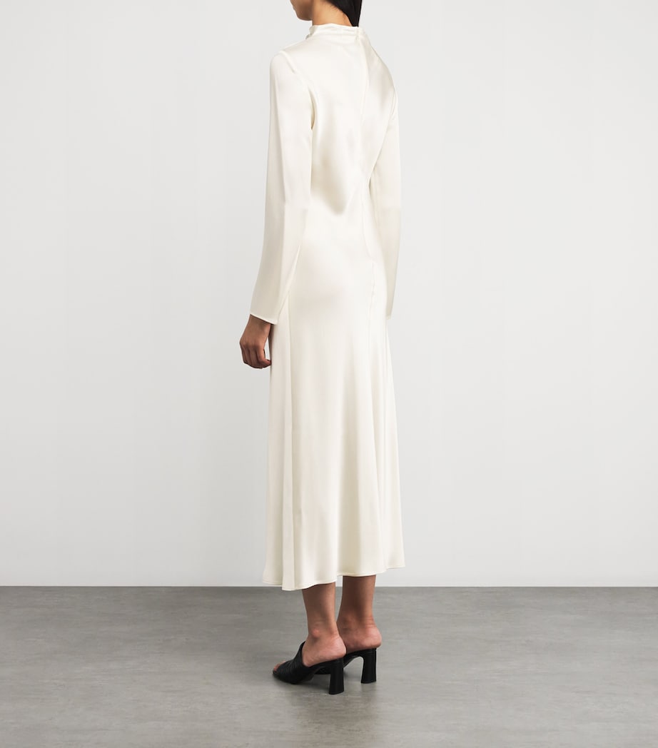 LAPOINTE Ivory Satin Draped Midi Dress