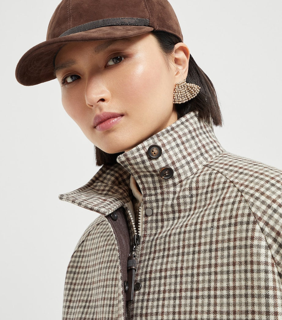 Brunello Cucinelli Brown Virgin Wool Check Bomber Jacket