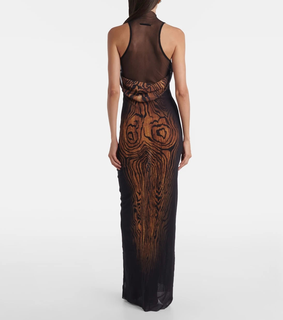 Jean Paul Gaultier - Wood printed mesh maxi dress