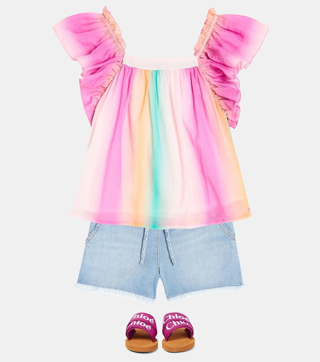 Chloé Kids - بلوزة قطنية مكشكشة