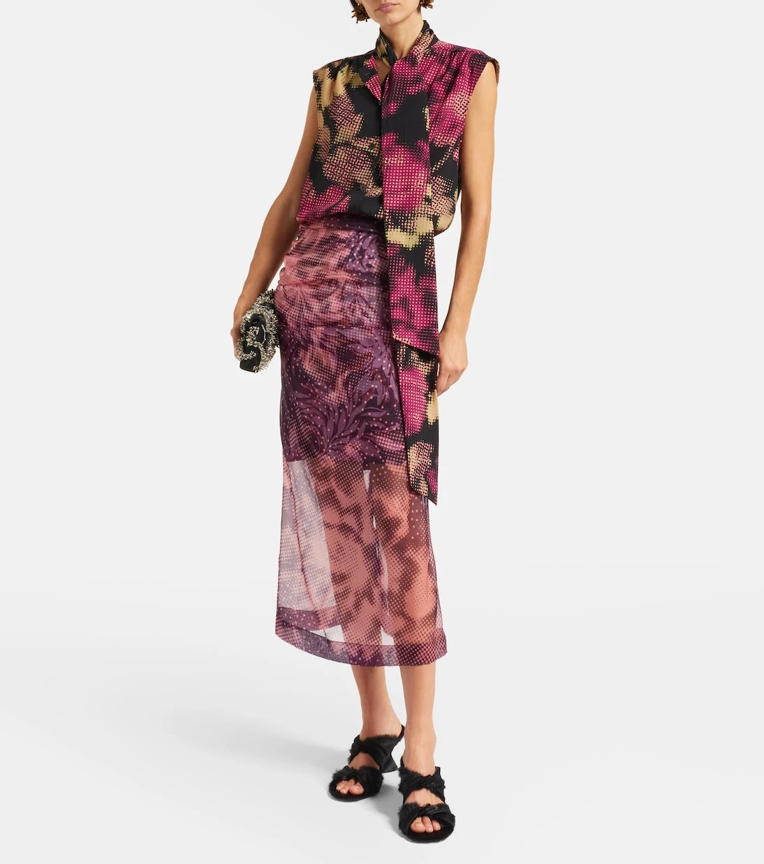 Dries Van Noten - Layered printed silk-blend midi skirt