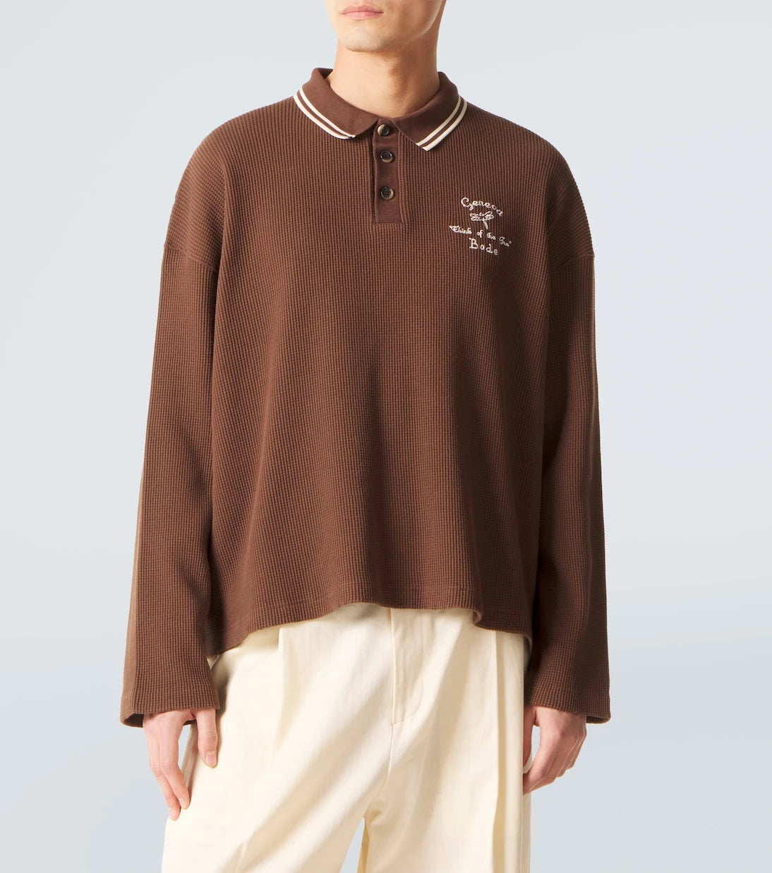 Bode - Geneva waffle-knit cotton polo sweater