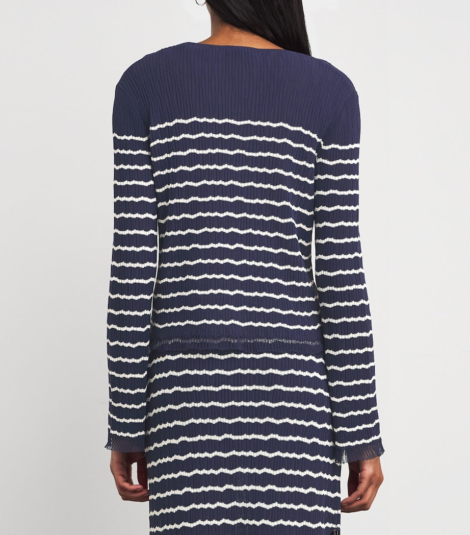 Rag & Bone Blue Cotton-Blend Striped Chiara Cardigan