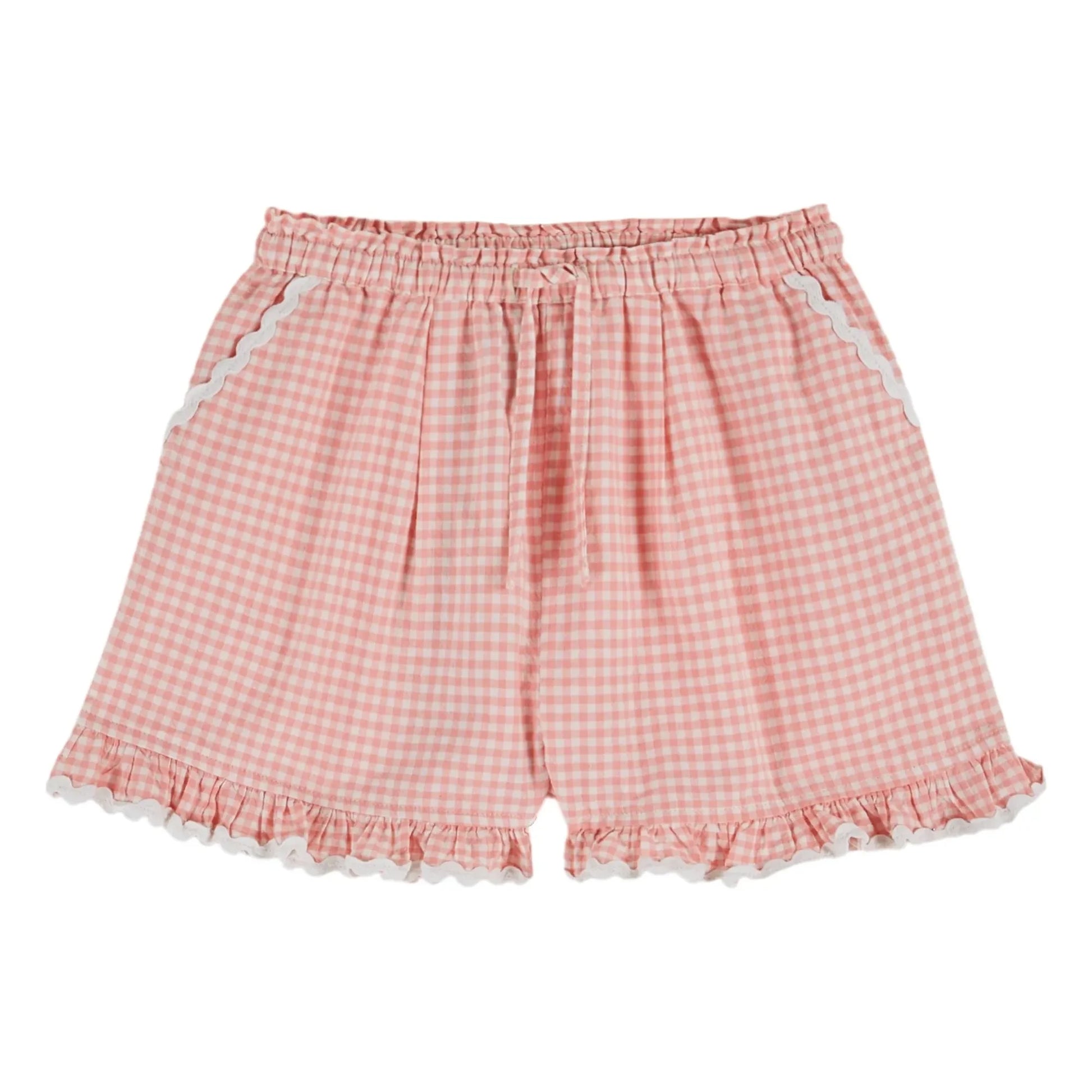 Emile et Ida - Organic Cotton Gingham Ruffle Shorts | Pink