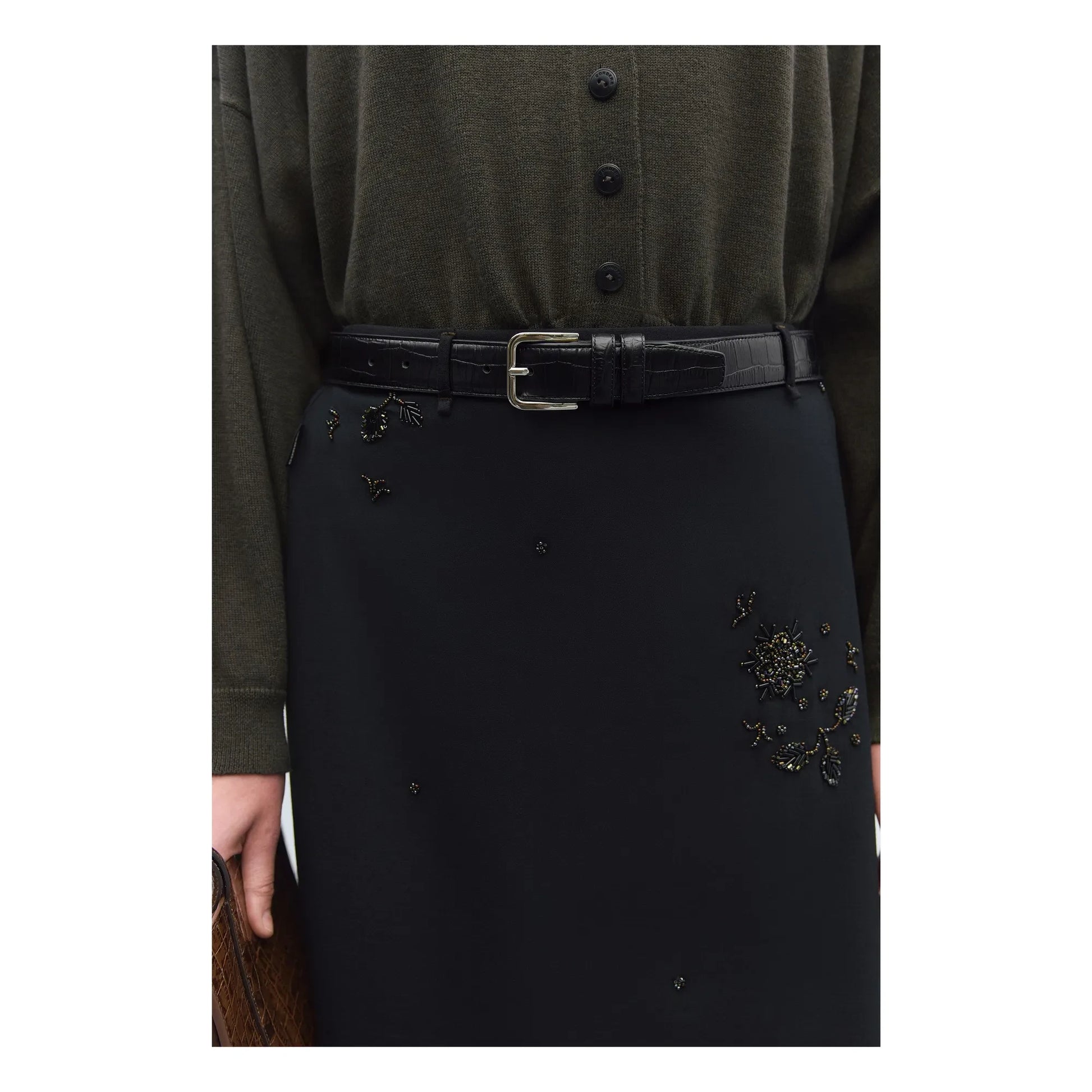 Cordera - Classic Crocodile Effect Leather Belt | Black