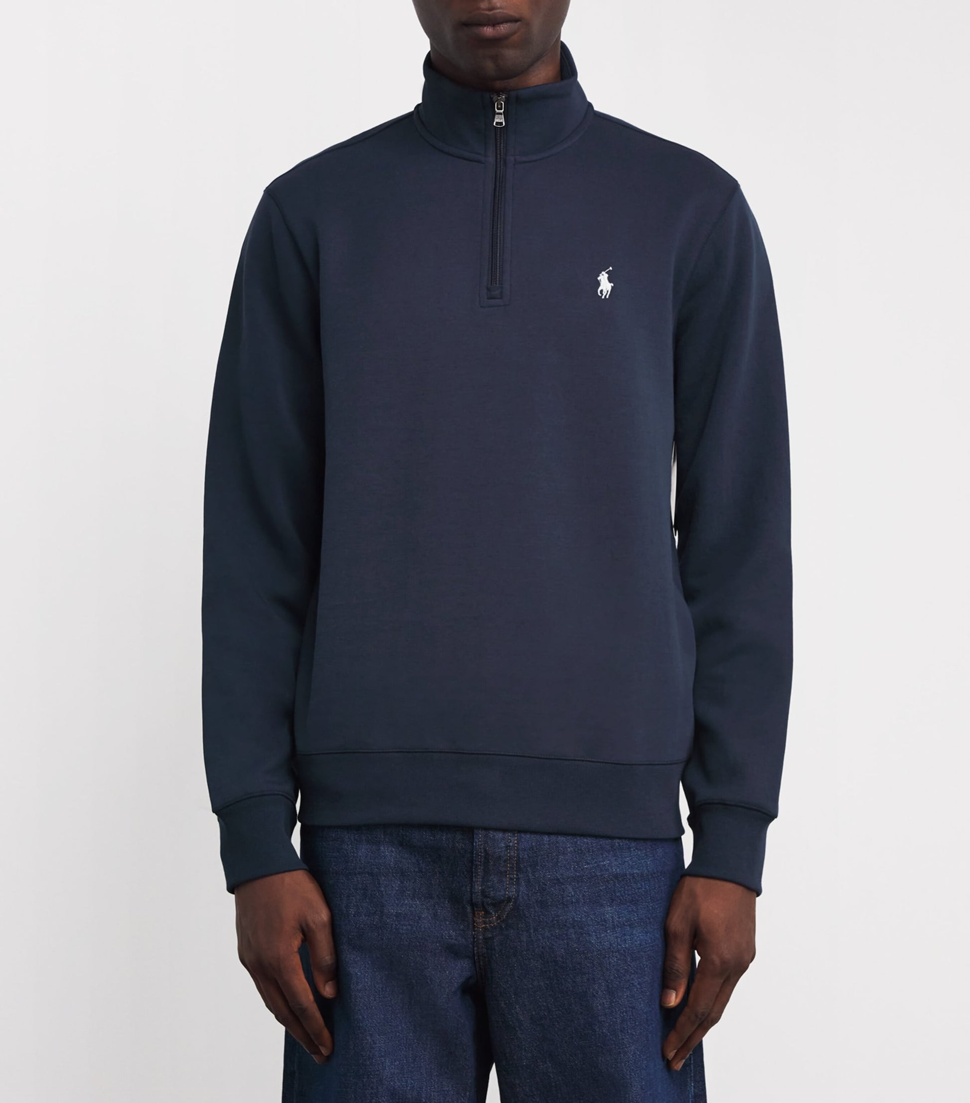 Cotton-Blend Quarter-Zip Sweatshirt BLUE