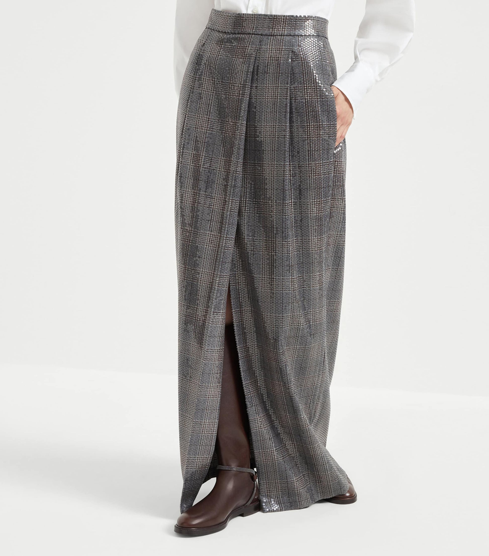 Brunello Cucinelli Grey Sequinned Virgin Wool Skirt