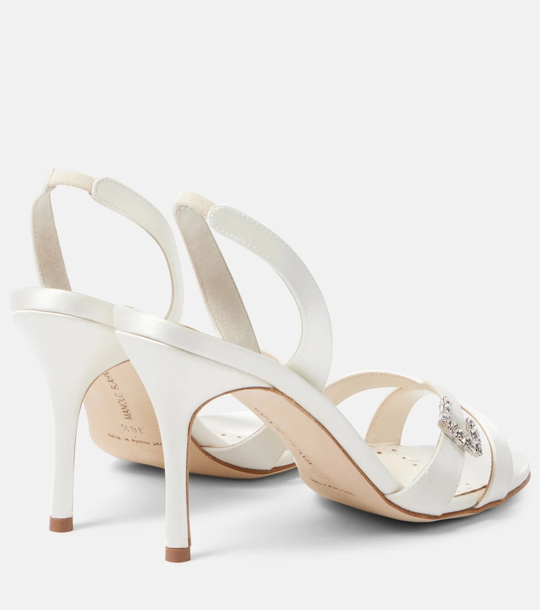 Manolo Blahnik - Ramisli embellished satin slingback sandals