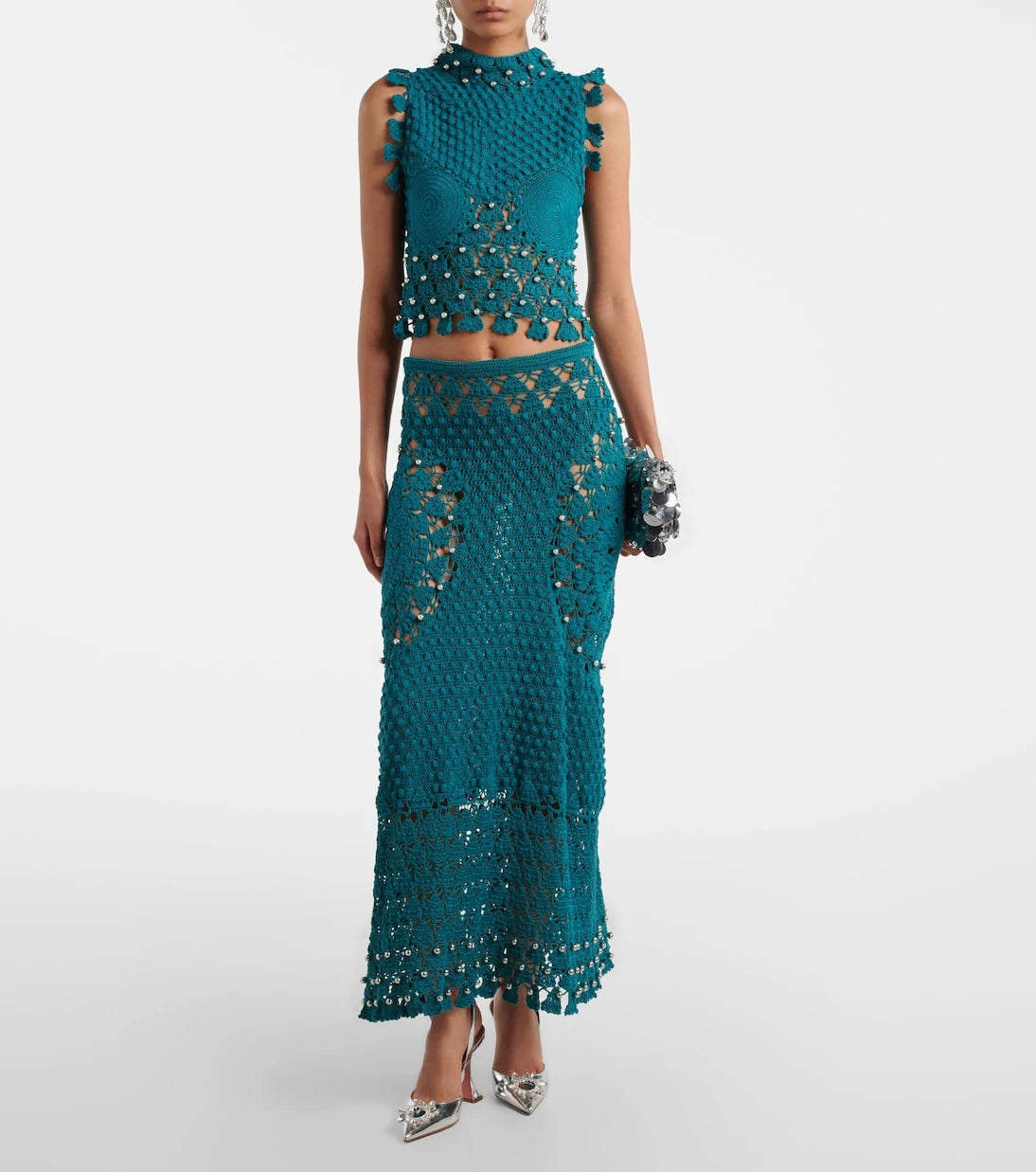 Rabanne - Embellished crochet cotton top