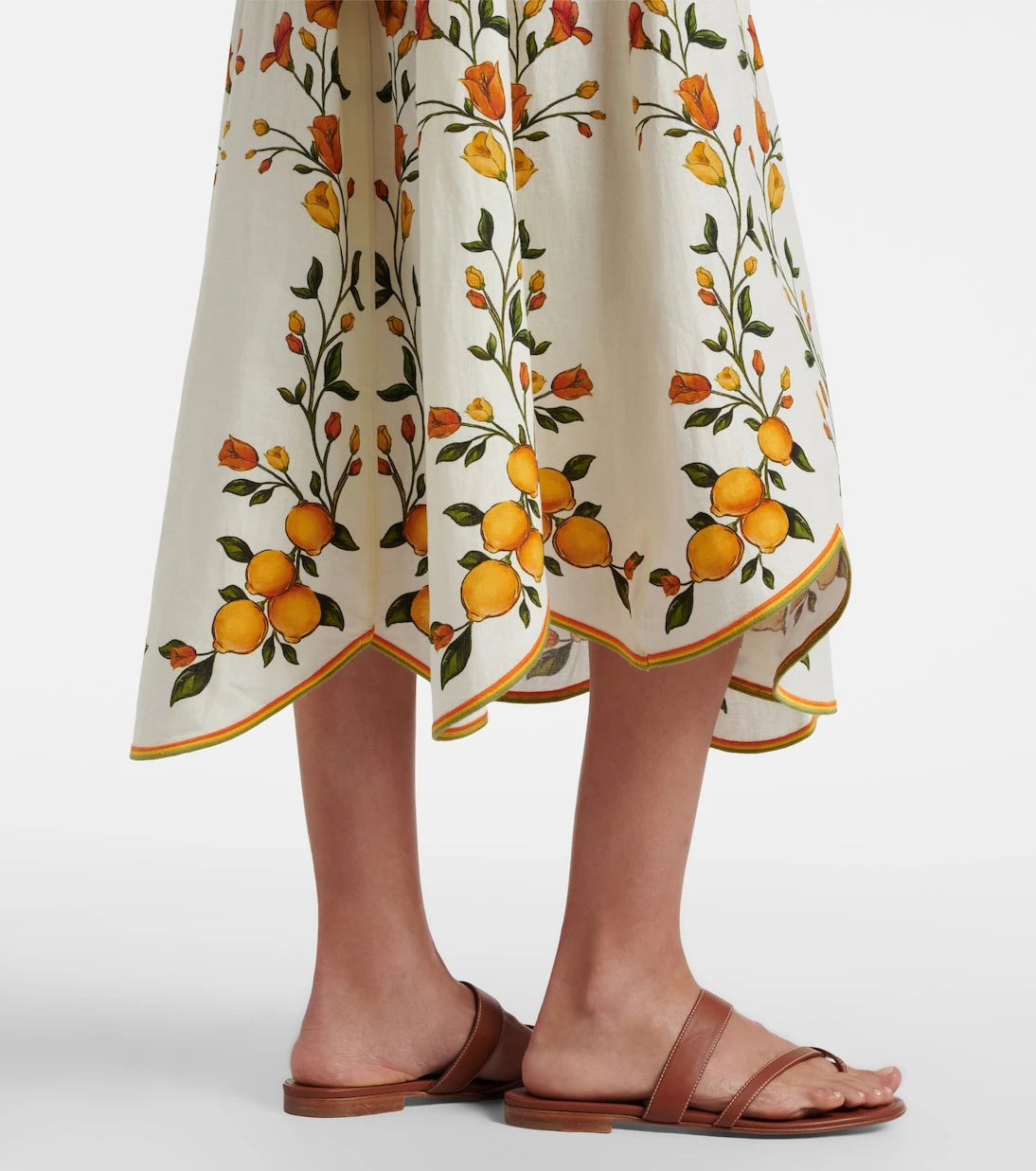 Farm Rio - Lemon Bouquet linen-blend midi skirt
