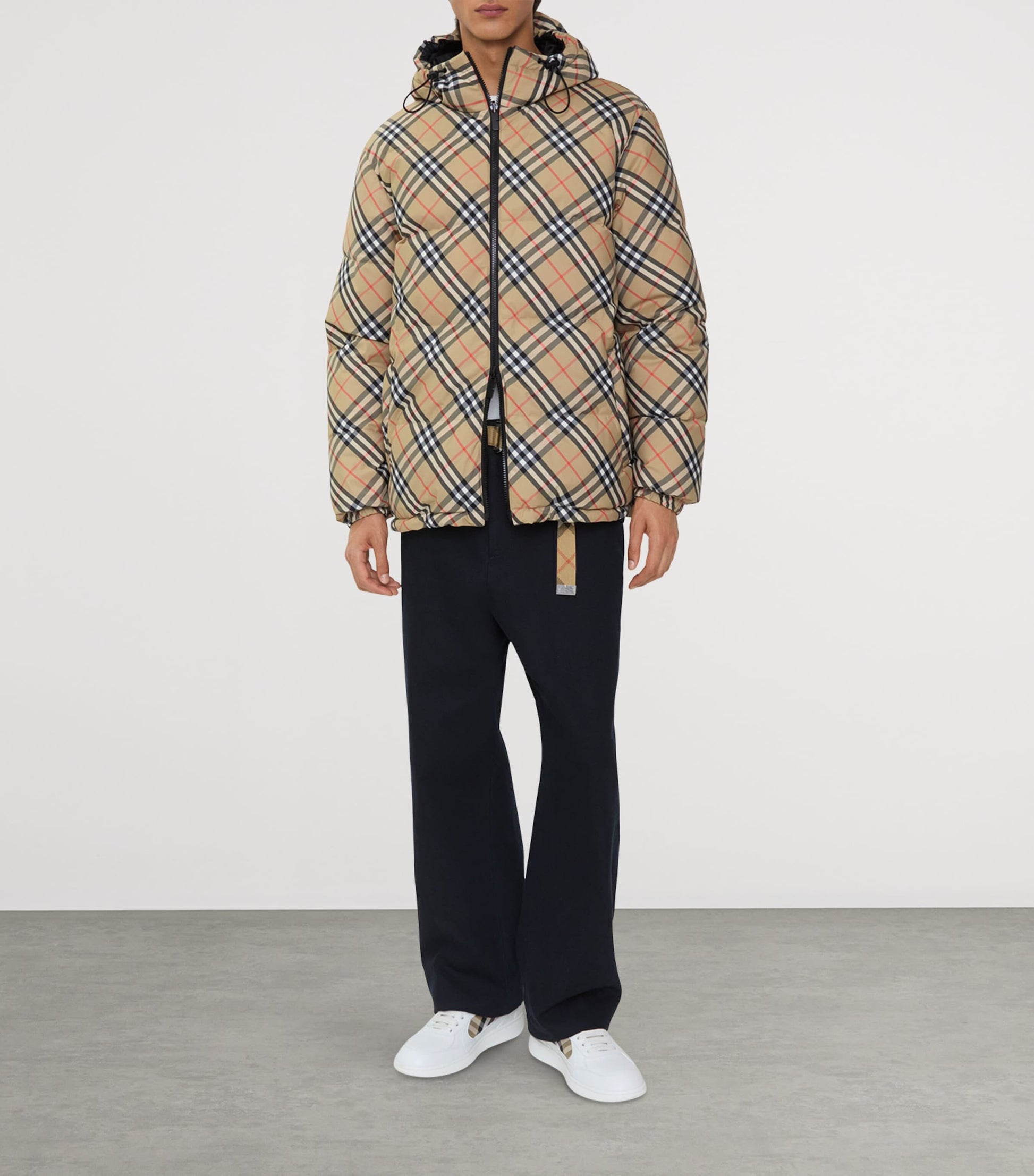 Beige Down Reversible Check Puffer Jacket