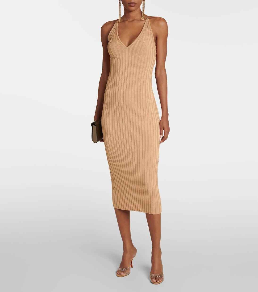Galvan - Rhea rib-knit halterneck midi dress