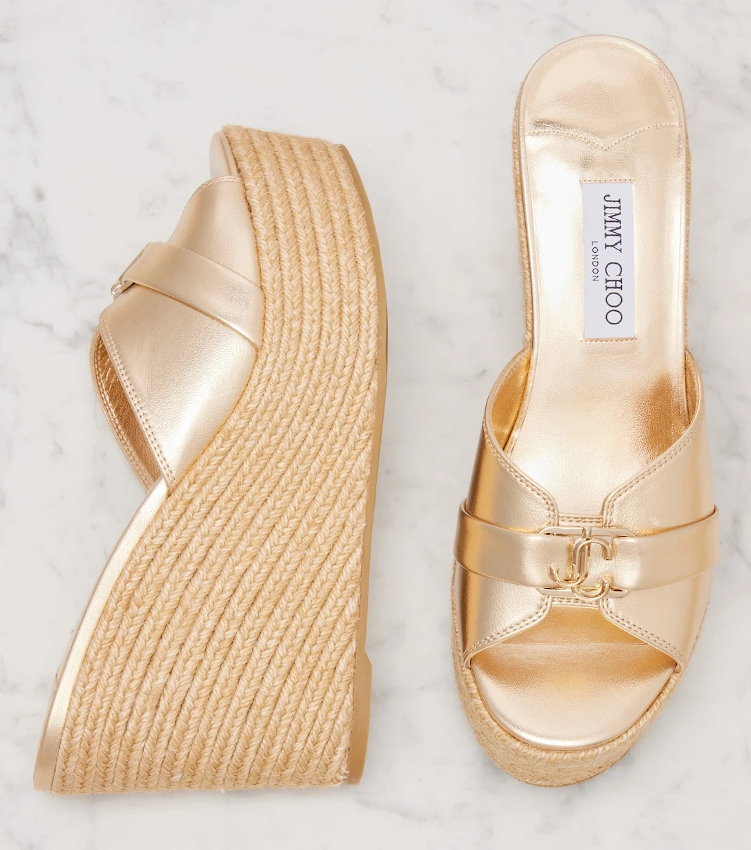 Jimmy Choo - صندل ليدا 100 بكعب ويدج ومنصة من الجلد
