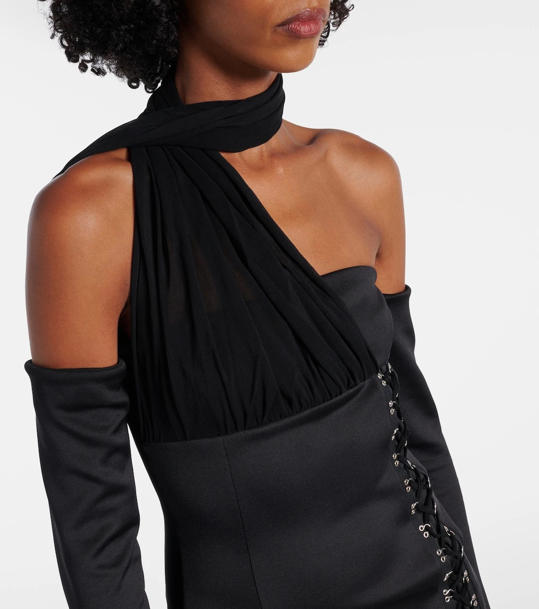 Blumarine - فستان قصير بكتف مكشوف من قماش السكوبا