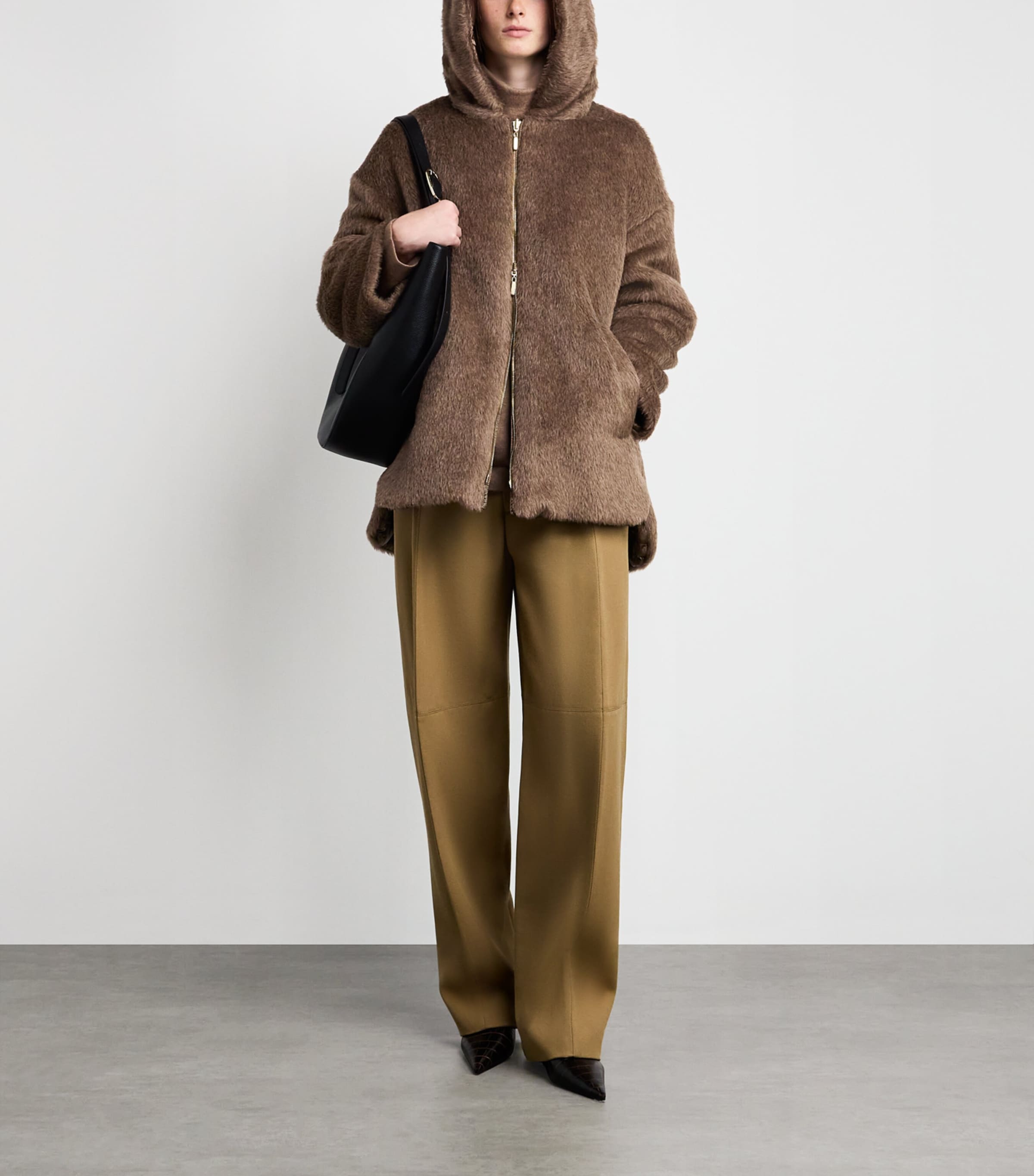 Brown Down, Faux Fur and Water-Repellent Reversible Jacket