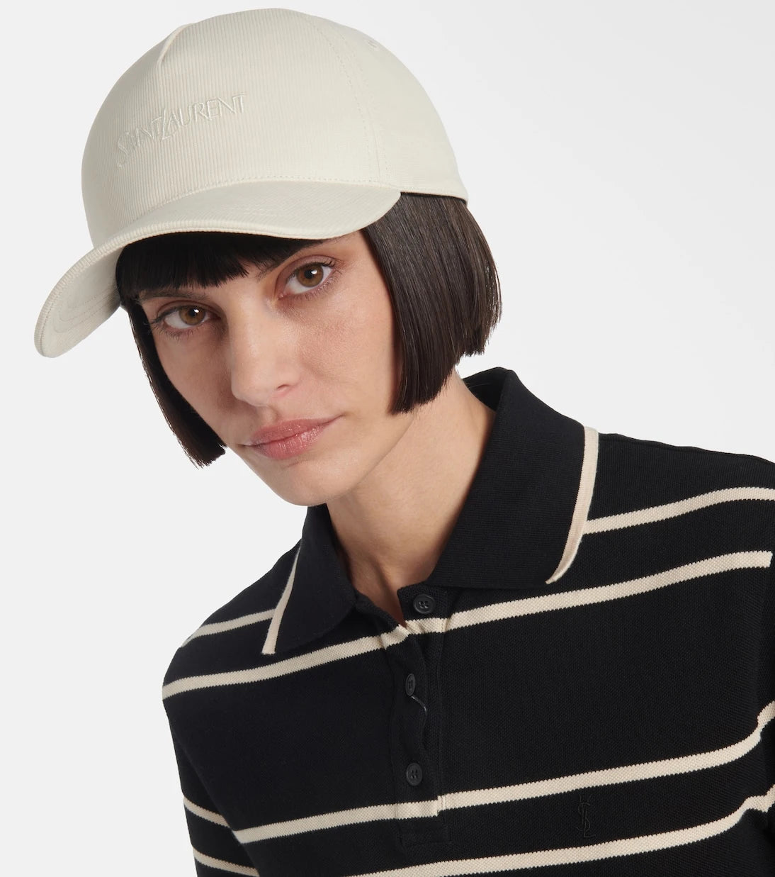 Saint Laurent - قبعة بيسبول من قماش الكوردروي مطرزة بشعار الماركة