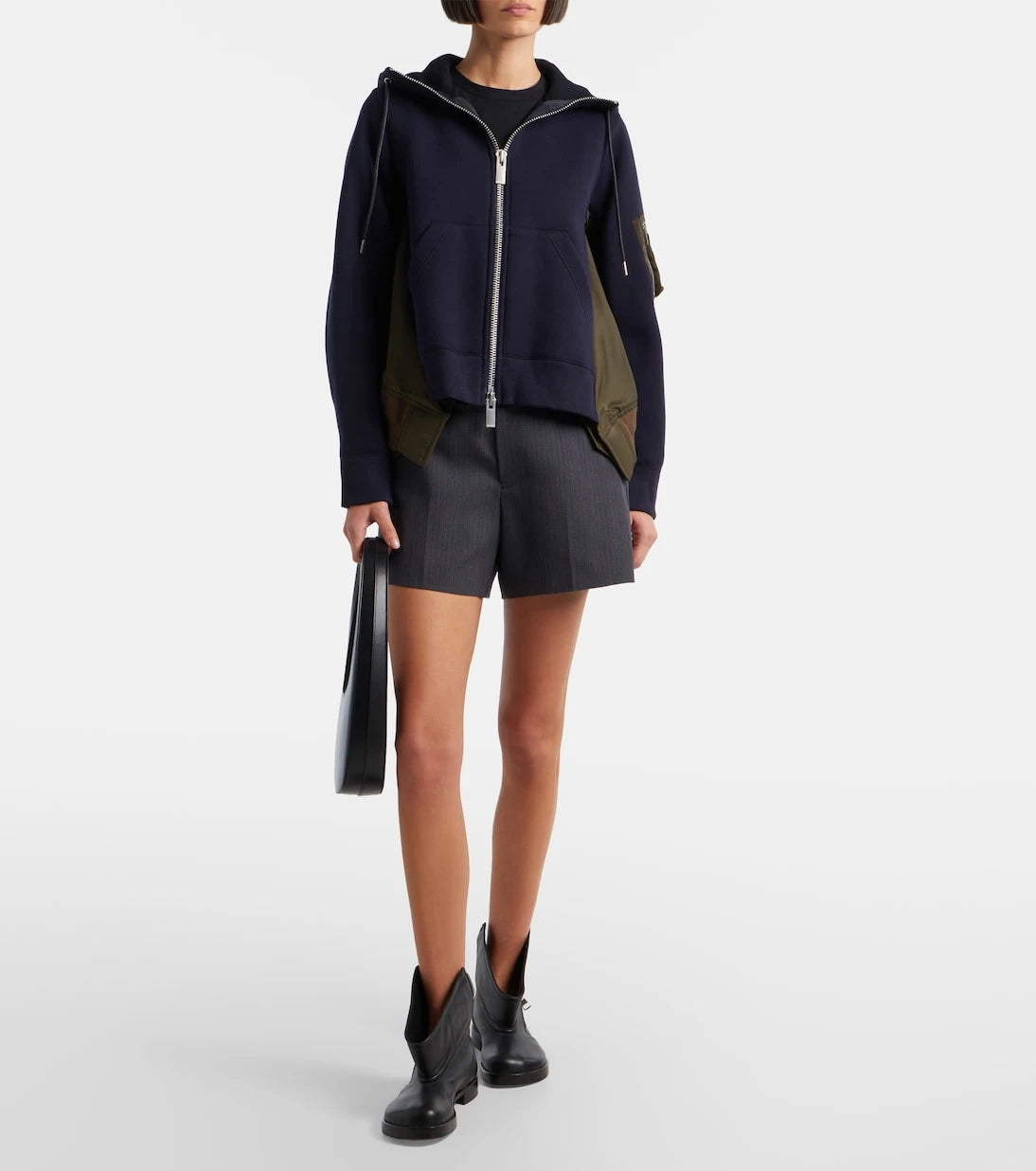 Sacai - سويت شيرت بقبعة بسحاب وبأجزاء مختلفة
