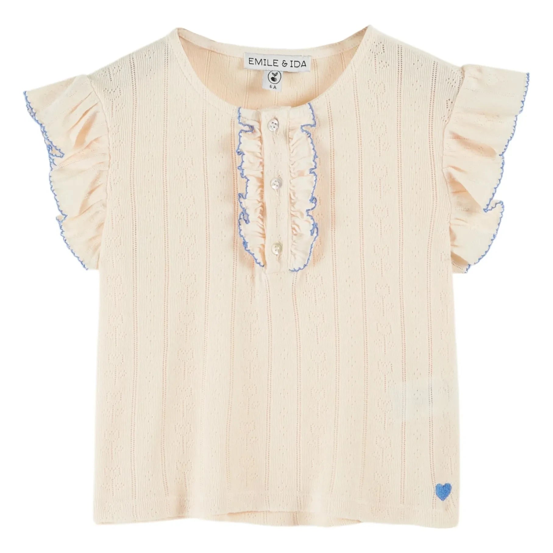 Emile et Ida - Pointelle Modal ruffle T-shirt | Cream