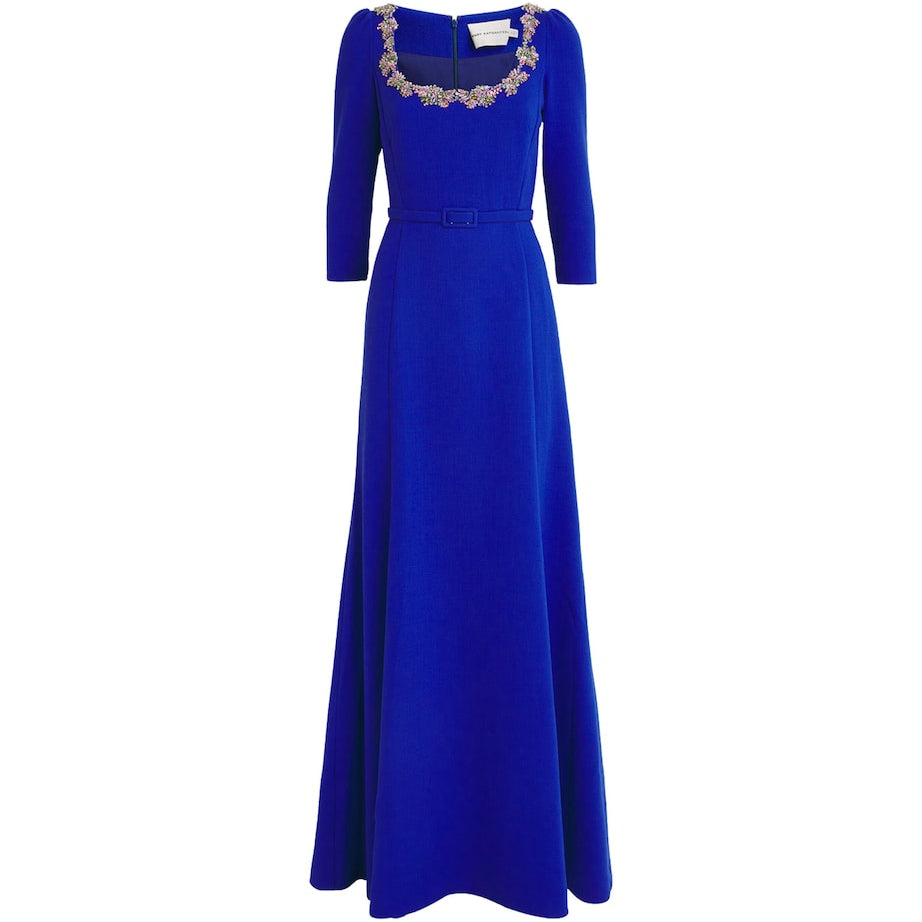 Blue Wool Embellished Gown