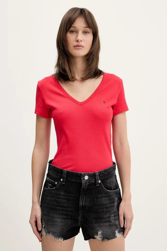 Tommy Jeans kadın pamuklu elastan tişört