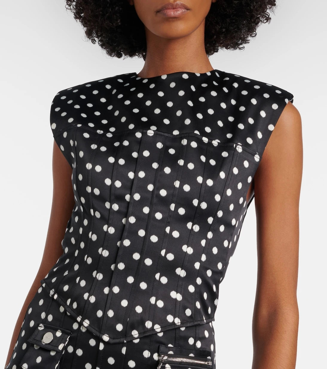 Ganni - Polka-dot satin corset top