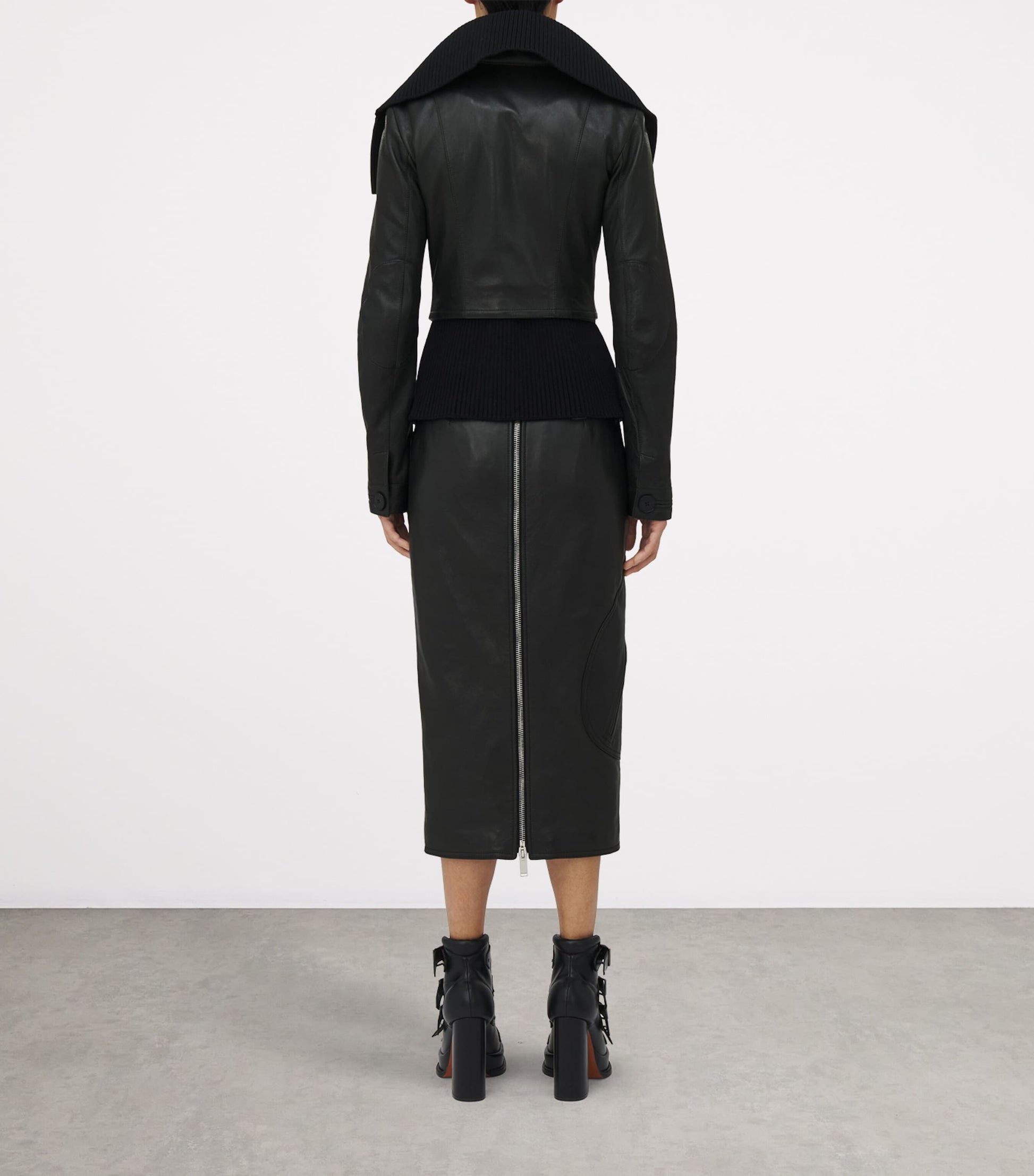 McQueen Black Leather Pencil Midi Skirt