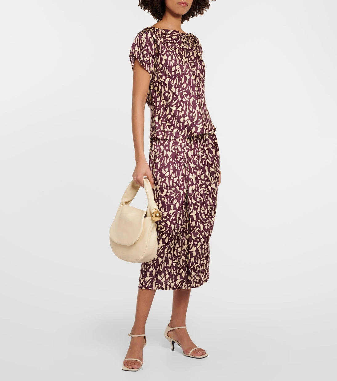 Velvet - Juno printed satin midi skirt