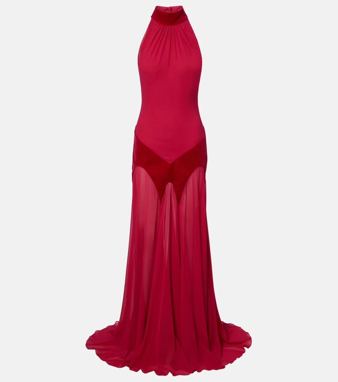 McQueen - Velvet-trimmed silk georgette gown