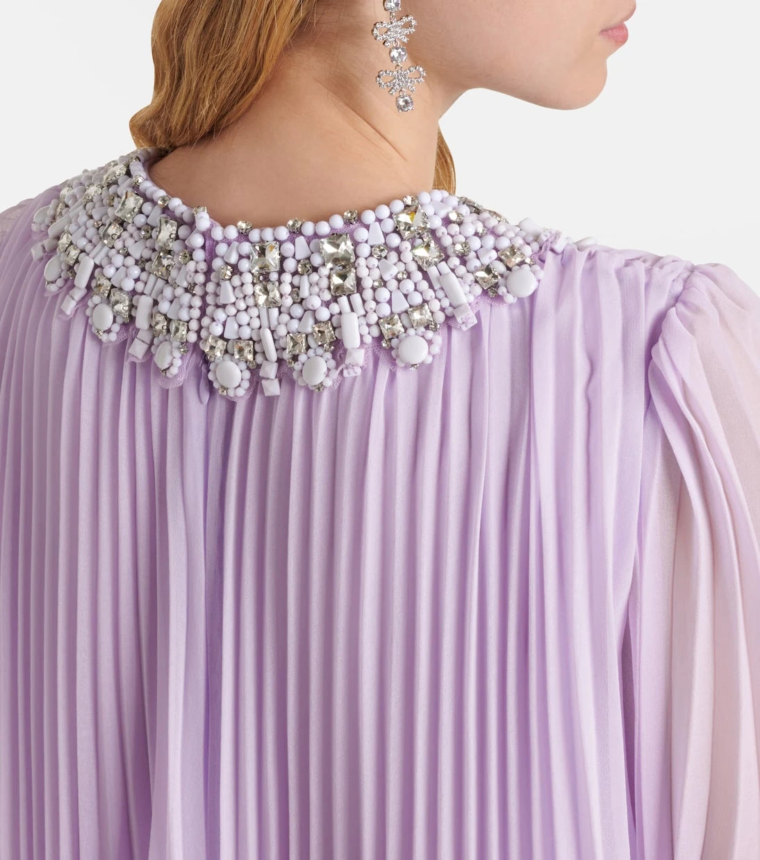 Self-Portrait - Feather-trimmed plissé chiffon maxi dress