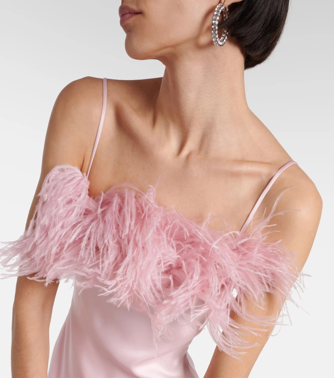 David Koma - Feather-trimmed satin midi dress