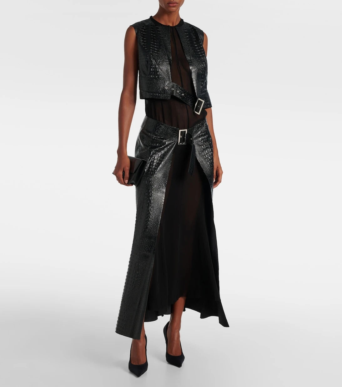 Junya Watanabe - Snake-effect faux leather midi dress