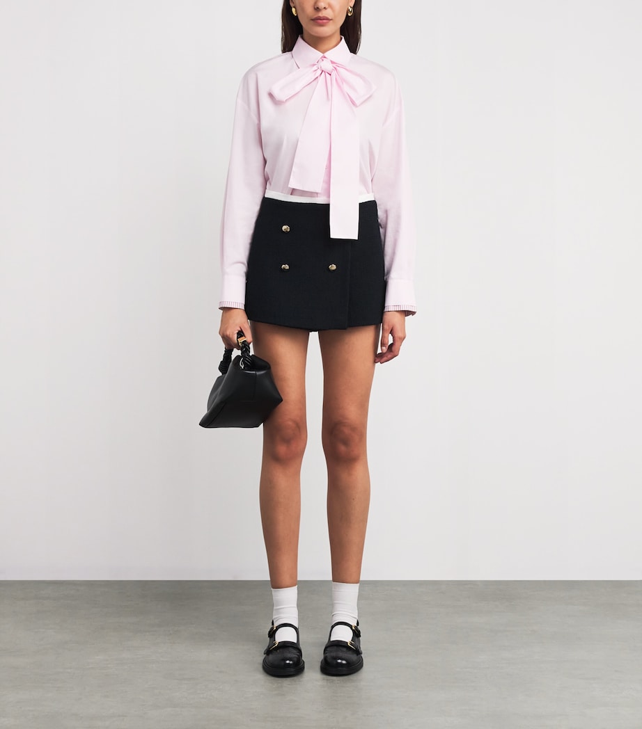 Maje Blue Tweed Contrast-Trim Shorts