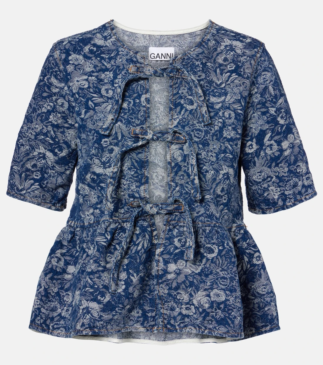 Ganni - Peplum Tapestry cotton blouse