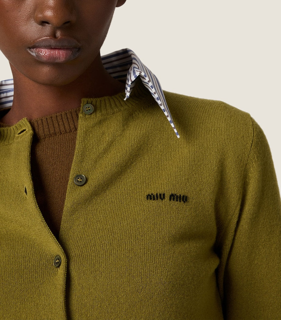 Green Cashmere Detachable-Collar Cardigan