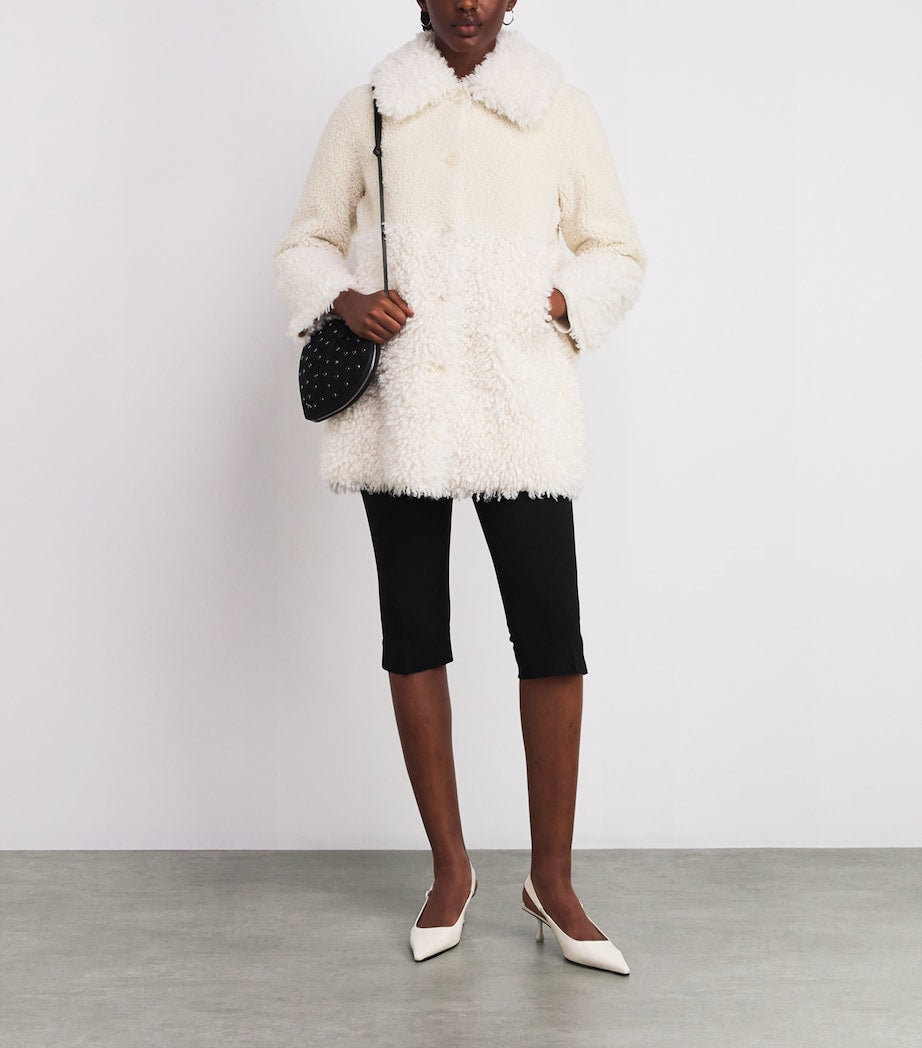 White Shearling Collared Coat