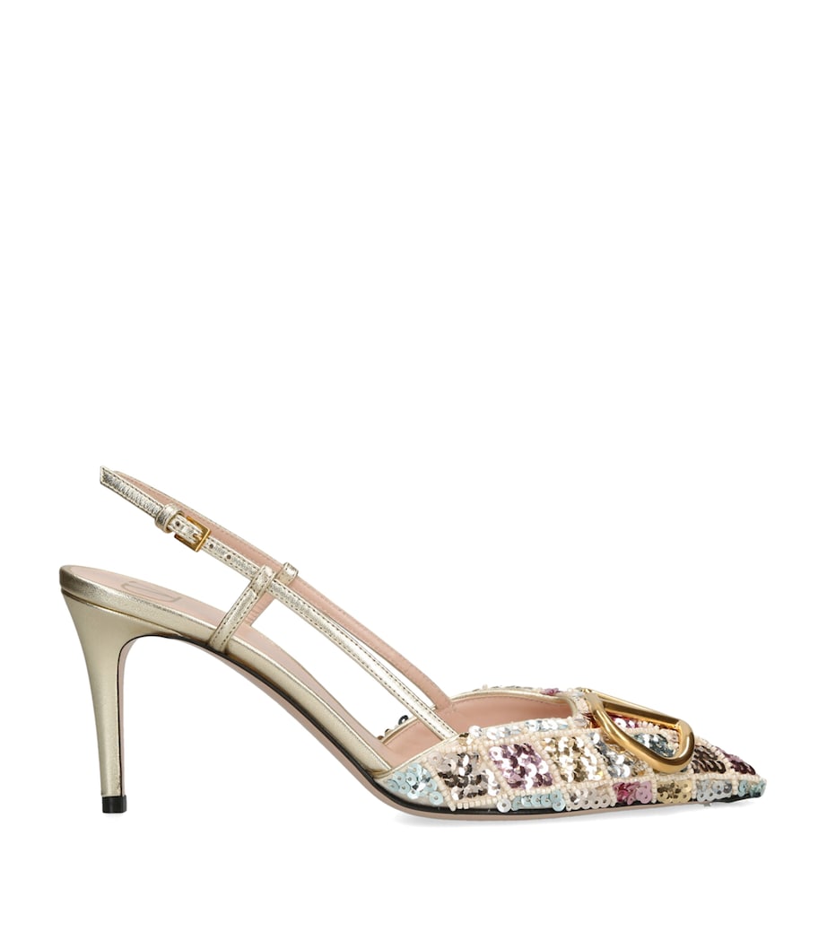 Sequin VLogo Slingback Heels 80