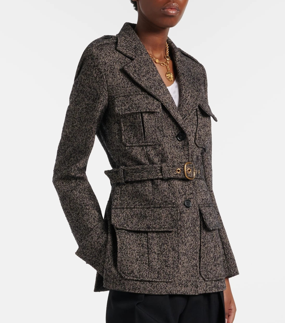 Chloé - Belted herringbone wool-blend coat