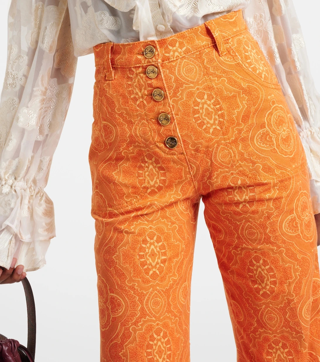 Etro - بنطلون جينز واسع مطبوع بخصر مرتفع