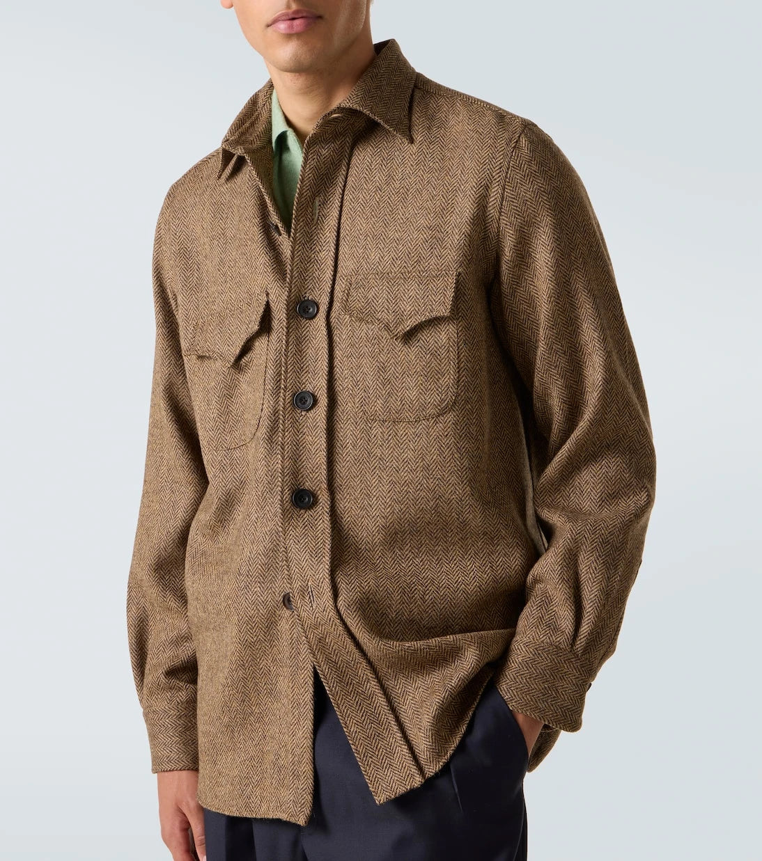 Rubinacci - Herringbone wool Western shirt