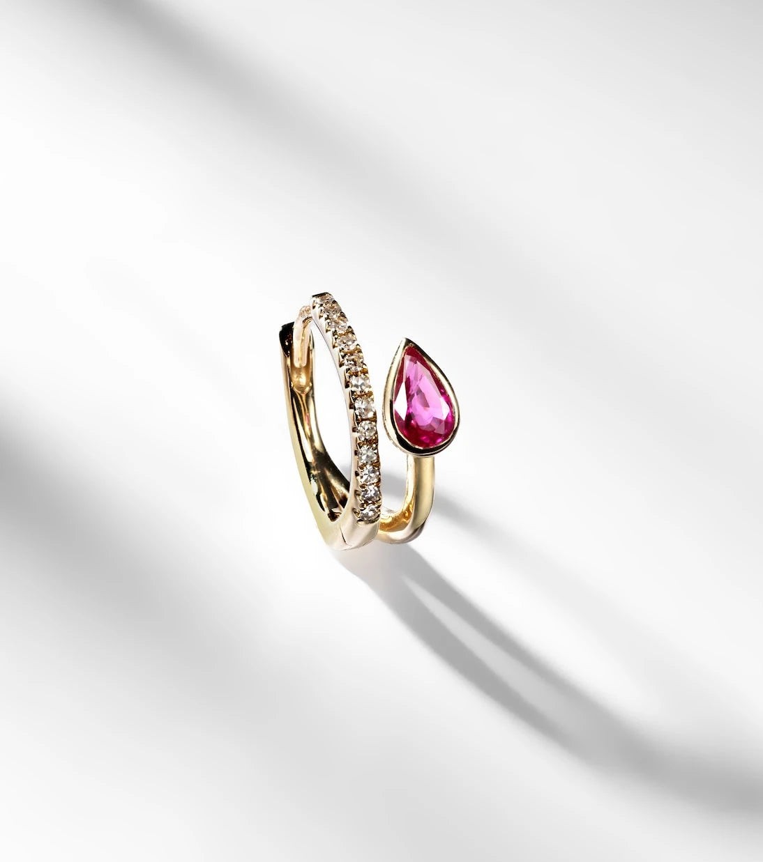 Roxanne First - 14kt gold single hoop earring with diamonds and sapphire