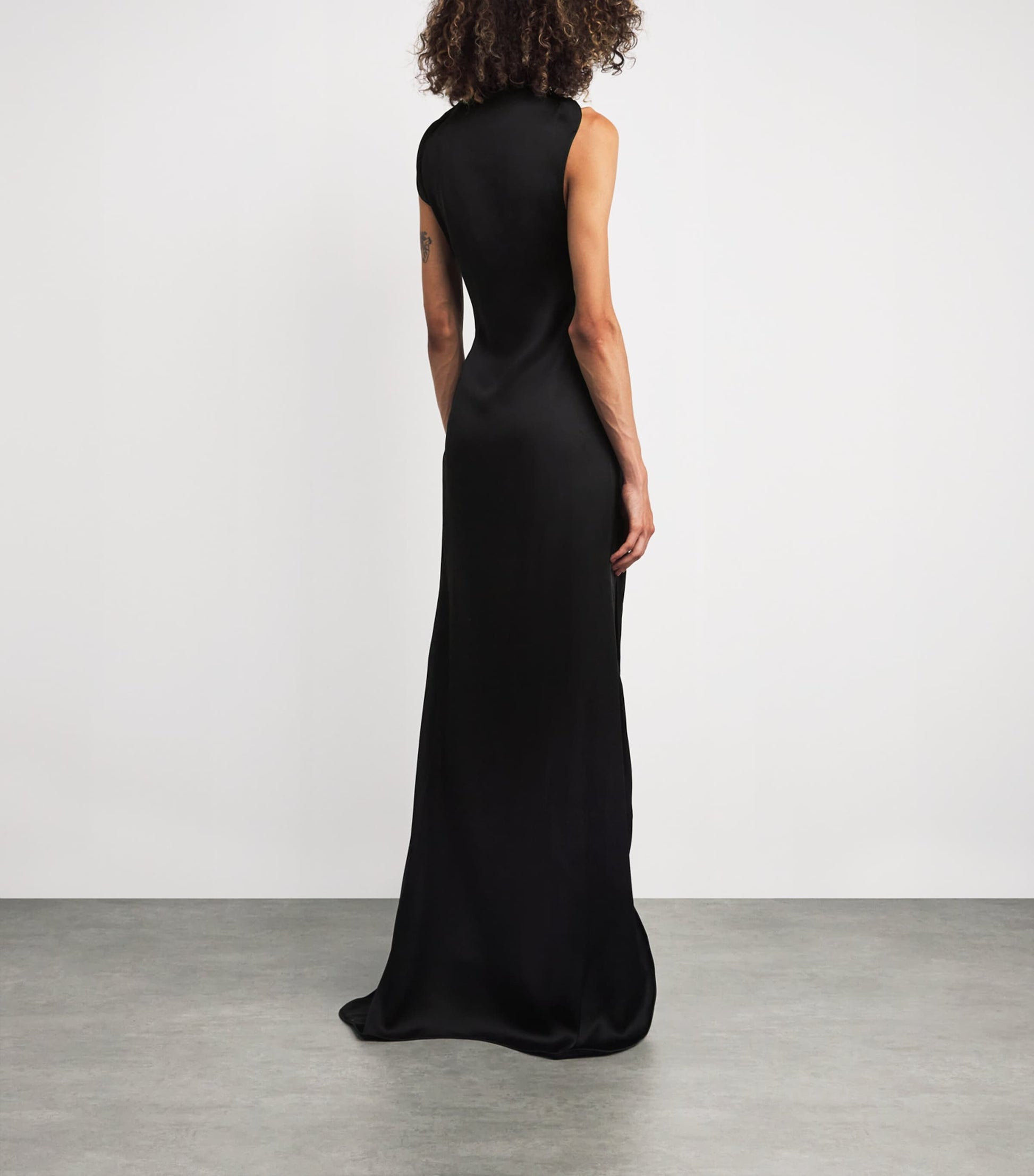 Victoria Beckham Black Satin Side-Split Gown