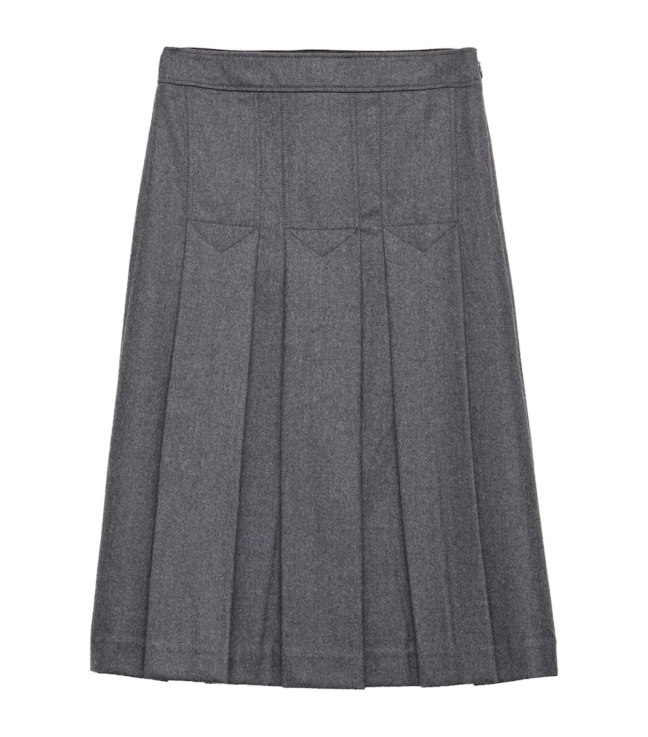 Prada Grey Wool Pleated Midi Skirt