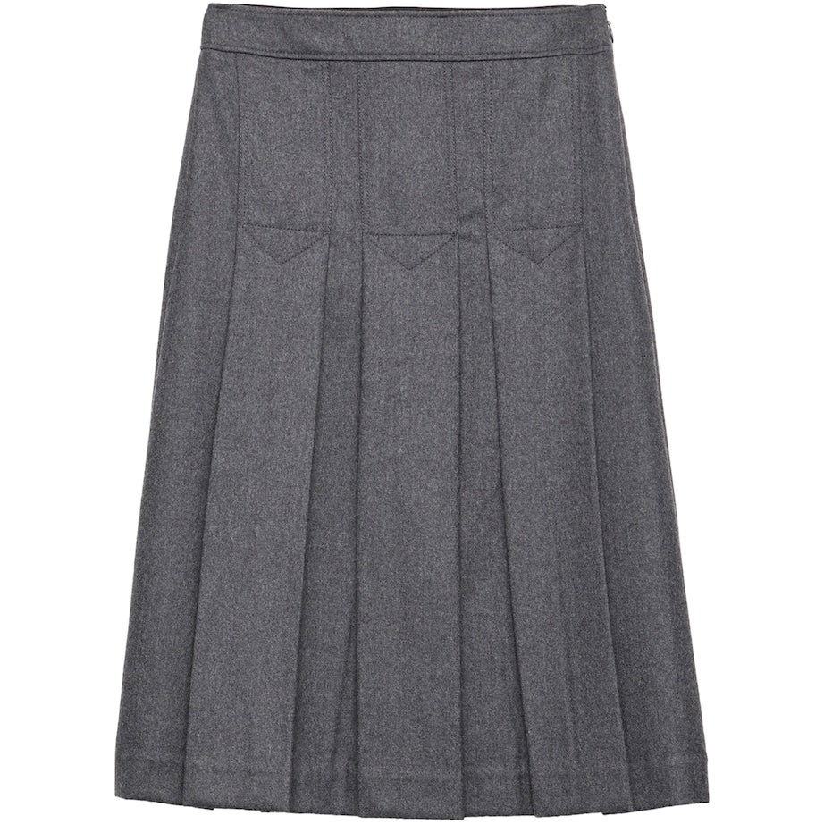 Prada Grey Wool Pleated Midi Skirt