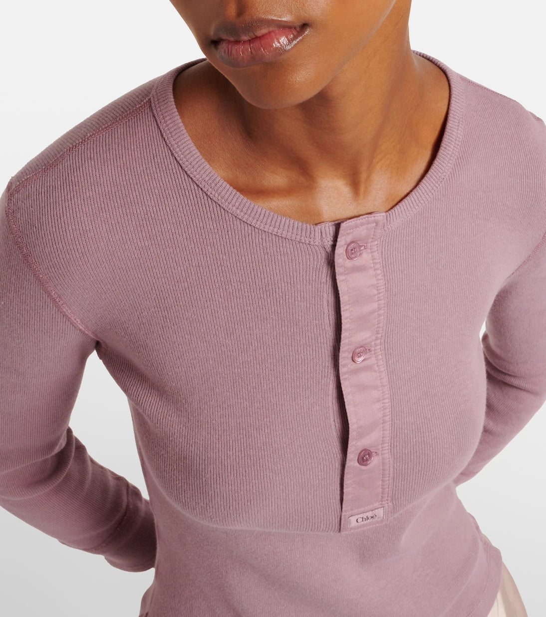 Chloé - Ribbed-knit cotton Henley shirt