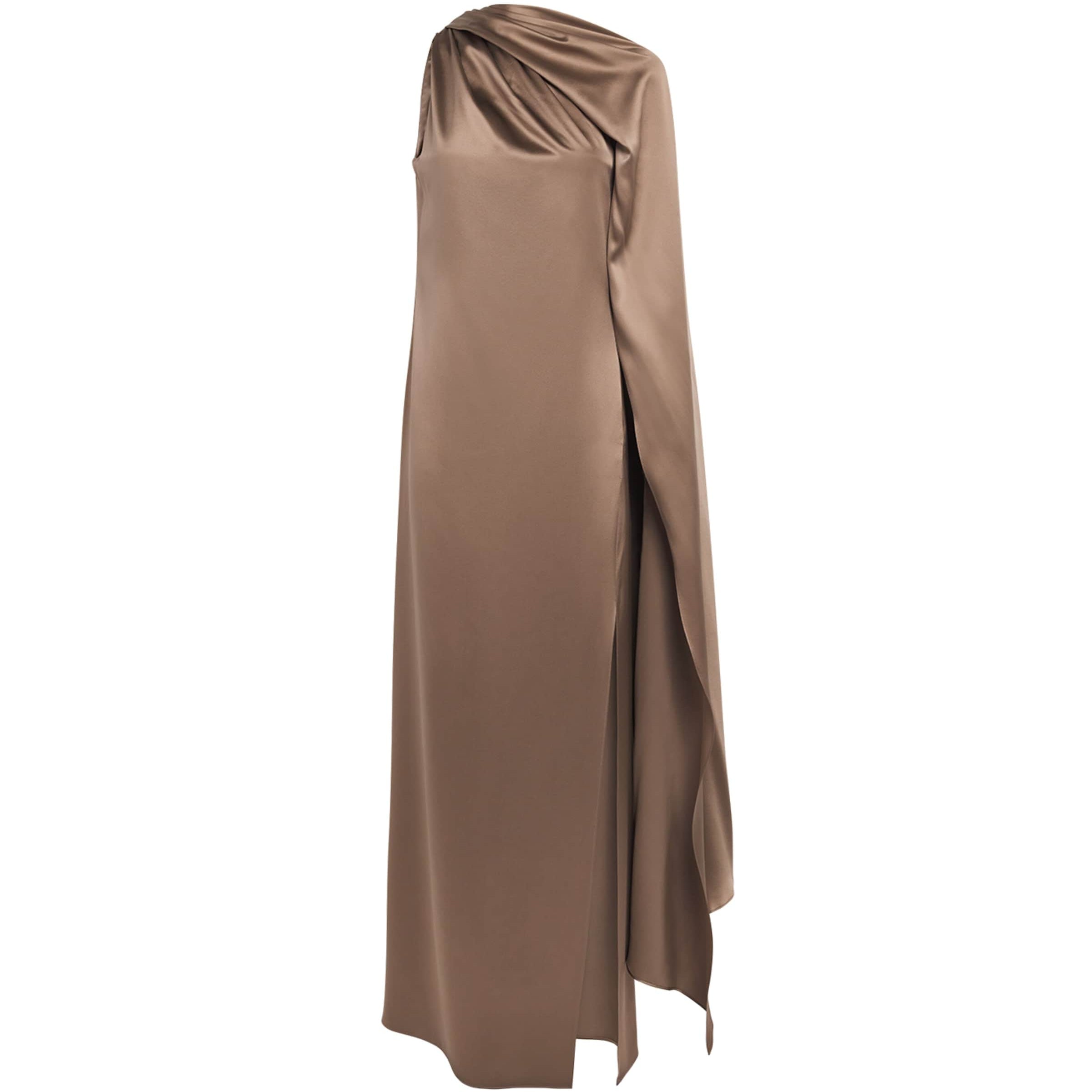 Max Mara Brown Silk One-Shoulder Maxi Dress